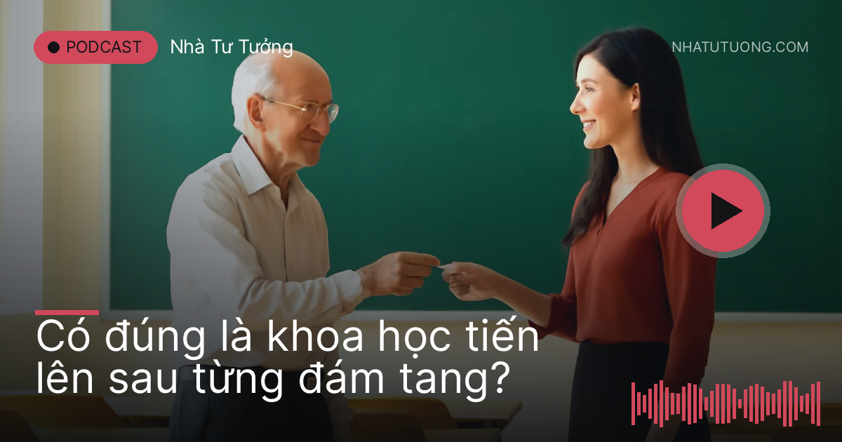 Giáo sư lớn tuổi trao viên phấn cho giảng viên trẻ trong giảng đường